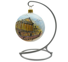 Glass ball, silver, pastel with the image of architecture "Liverpool", 8 cm