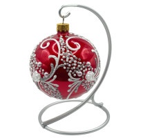 Куля скляна, червона, розписана квітами та оздоблена глітером, ручної роботи, 8 см GB405-1519