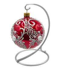 Куля скляна, червона, розписана квітами та оздоблена глітером, ручної роботи, 8 см GB405-1519