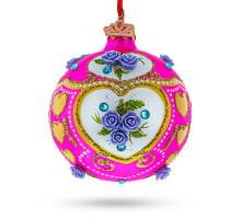 Glass ball, pink with floral ornament, handmade, 8 cm GB805-1520