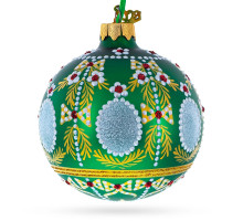 Glass ball, green with ornament, handmade, 8 cm GB506-1522