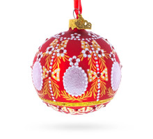Glass ball, red with ornament, handmade, 8 cm GB406-1523