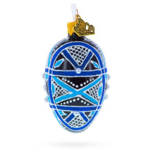 Christmas tree pendant-egg, glass, blue, with ornament, decorated with glitter, handmade, 6 cm