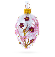 Christmas tree egg pendant, glass, silver, with floral ornament, decorated with glitter, handmade, 6 cm