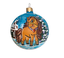 Куля скляна, блакитна, ручної роботи з зображеням "Коник" GB308-1526