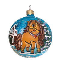 Куля скляна, блакитна, ручної роботи з зображеням "Коник" GB308-1526