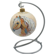 Glass ball, gold, handmade with the image of a horse, 8 cm, GB108-1527