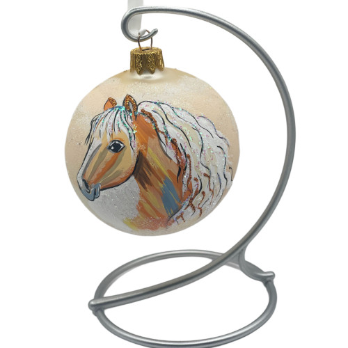Glass ball, gold, handmade with the image of a horse, 8 cm, GB108-1527