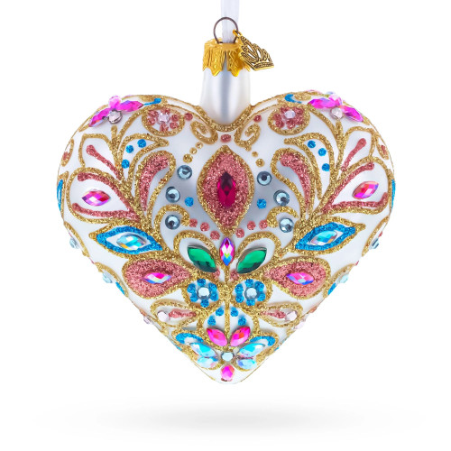 Glass heart, handmade, decorated with rhinestones, 11cm GB706-1560
