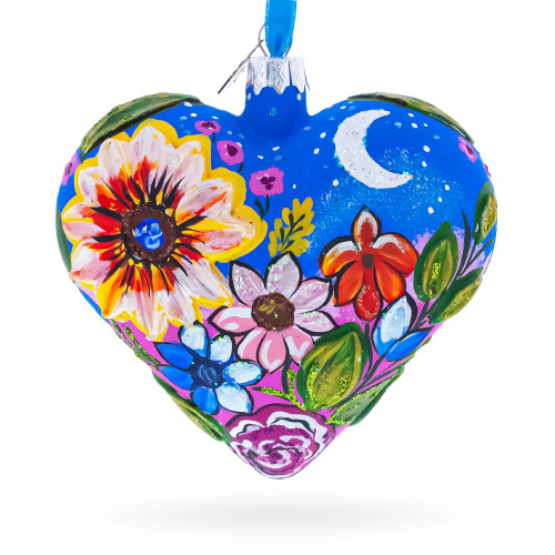 Glass heart, handmade with floral ornament, 11cm GB305-1561