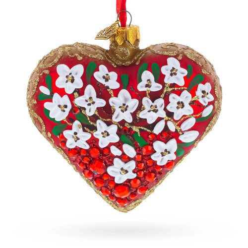Glass heart, handmade with floral ornament, 11cm GB405-1562