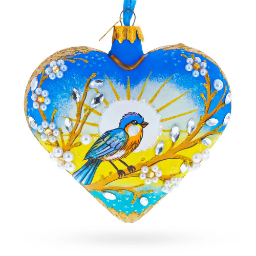 Glass heart, handmade "Sunny Bird", decorated with rhinestones, 11cm GB309-1564