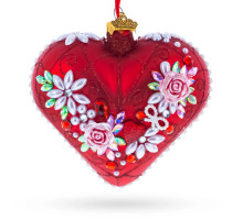 Glass heart, handmade, decorated with floral ornament, 11cm GB405-1565