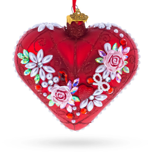 Glass heart, handmade, decorated with floral ornament, 11cm GB405-1565