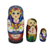 Дерев'яна розписна лялька в традиційному українському одязі, розписана вручну, набір з 3-х шт, "Україночка", 12,5 см
