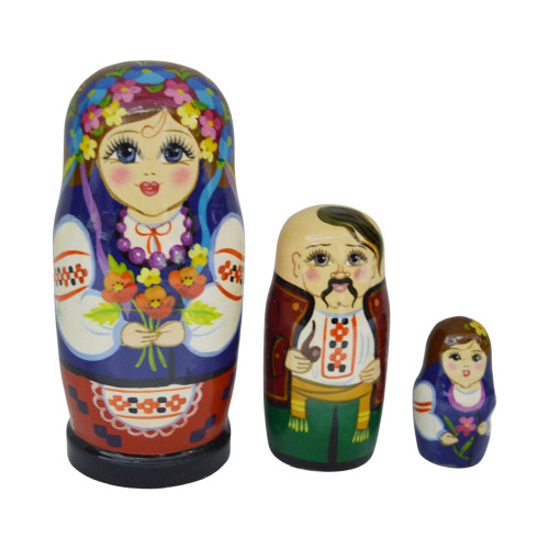 Hand-painted wooden nesting dolls, set of 3 units "A Ukrainian girl",