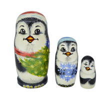 Лялька дерев'яна "Пінгвін з сніжинкою", 3 шт. в наборі, 12,5 см