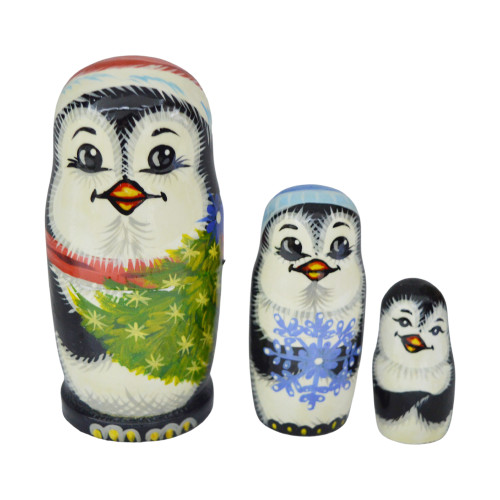 Лялька дерев'яна "Пінгвін з сніжинкою", 3 шт. в наборі, 12,5 см