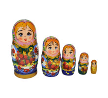Дерев'яна розписна лялька в традиційному українському одязі, набір з 5-х шт, "Україночка", 10 см