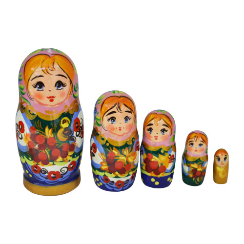 Дерев'яна розписна лялька в традиційному українському одязі, набір з 5-х шт, "Україночка", 10 см