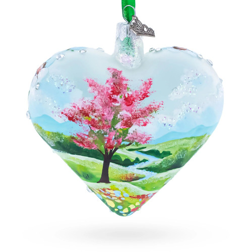Glass heart, handmade "Spring landscape", 11cm GB303-1566