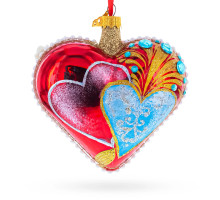 Glass heart, handmade "Two hearts", decorated with rhinestones, 11cm GB406-1567