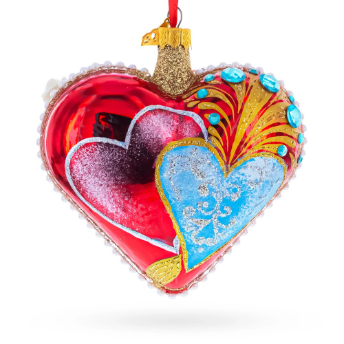 Glass heart, handmade "Two hearts", decorated with rhinestones, 11cm GB406-1567