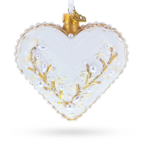 Glass heart, handmade, decorated with pearls, 11cm GB106-1568