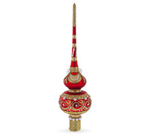 Glass Christmas tree topper, red, decorated with glitter and pearls, 28 cm GT410-1530